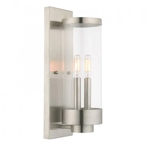 2 Lt Brushed Nickel Wall Lantern