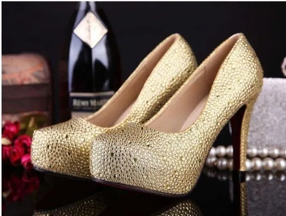 2017 Rhinestone High Heels Platform Shoes Women Pumps Party Wedding Shoes, S034