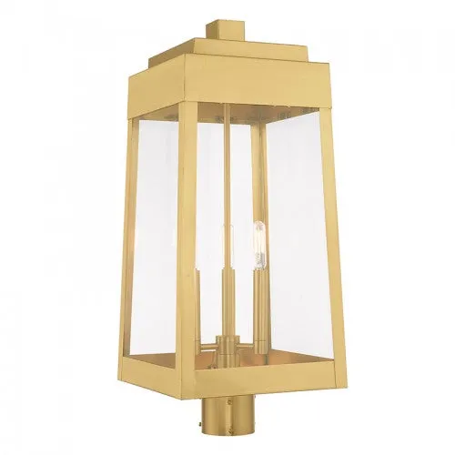 3 Lt Satin Brass Post Top Lantern