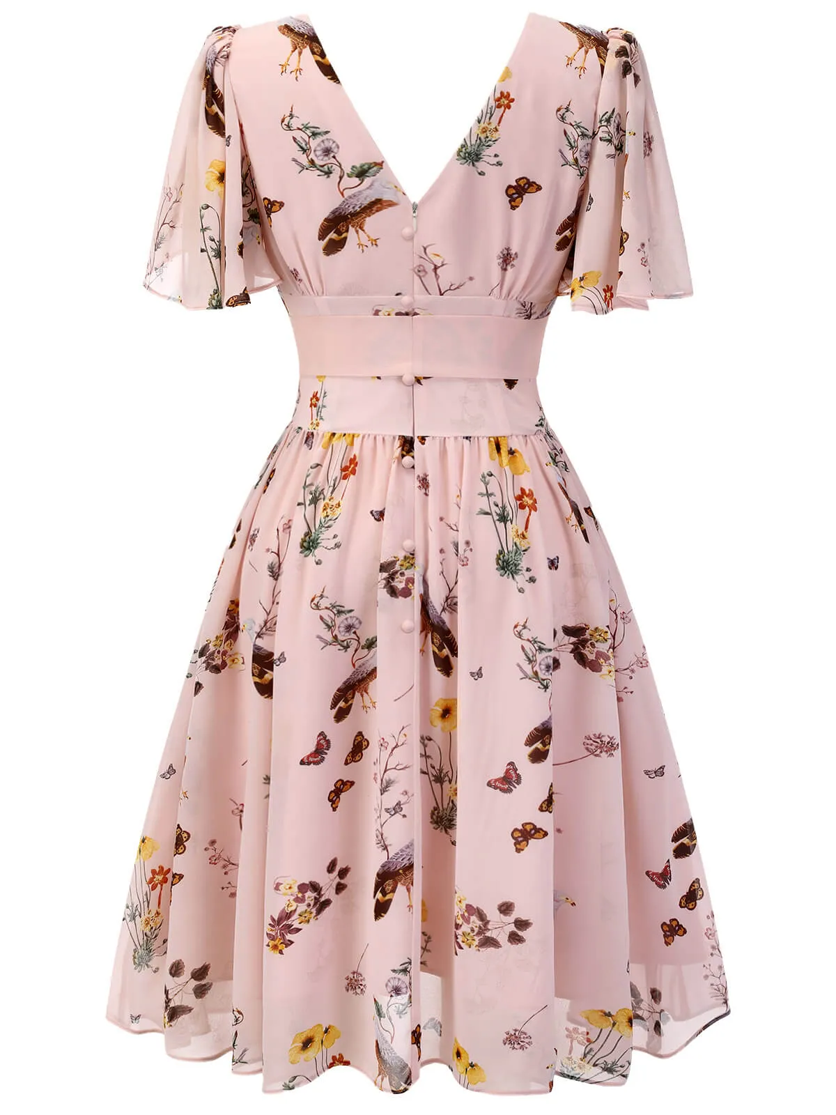 AGATHA | PINK V-NECK FLORAL BOW DRESS