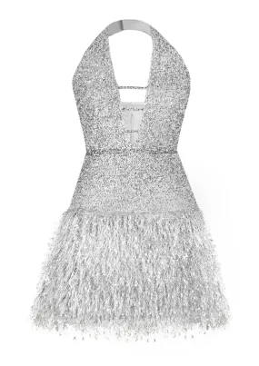 Amina Sparkling Feathered Mini Dress