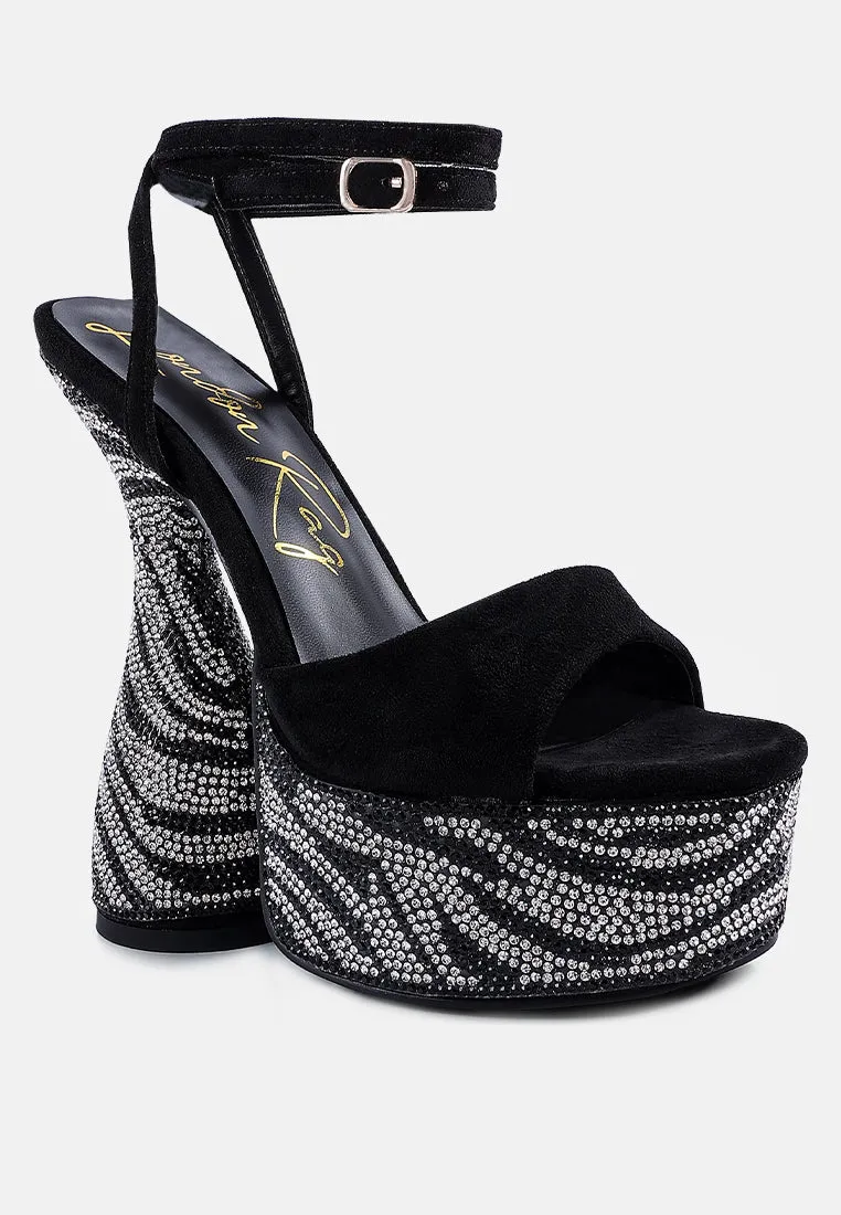 backstage rhinestone embellished ultra high platform sandals by London Rag