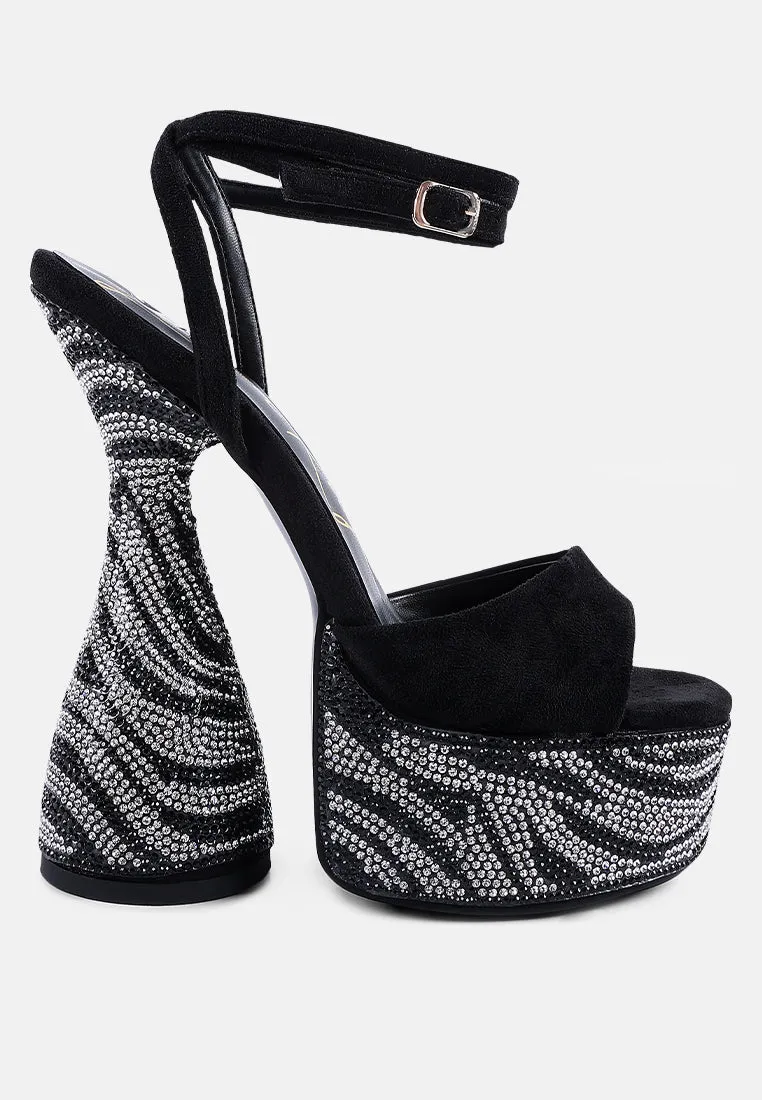 backstage rhinestone embellished ultra high platform sandals by London Rag