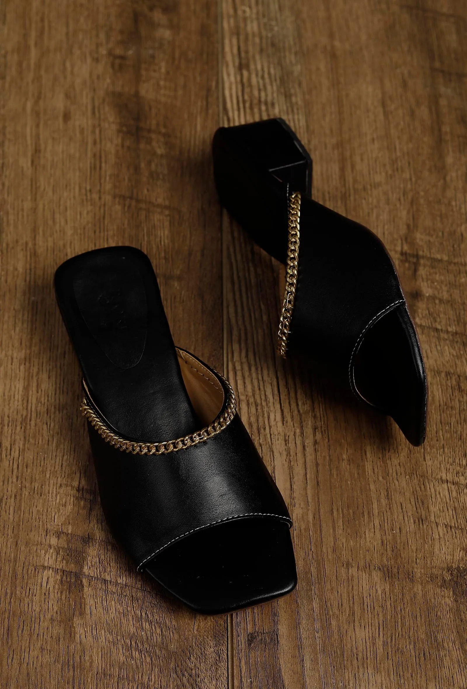 Bella Black Cold Chain Cruelty-Free Leather Heels