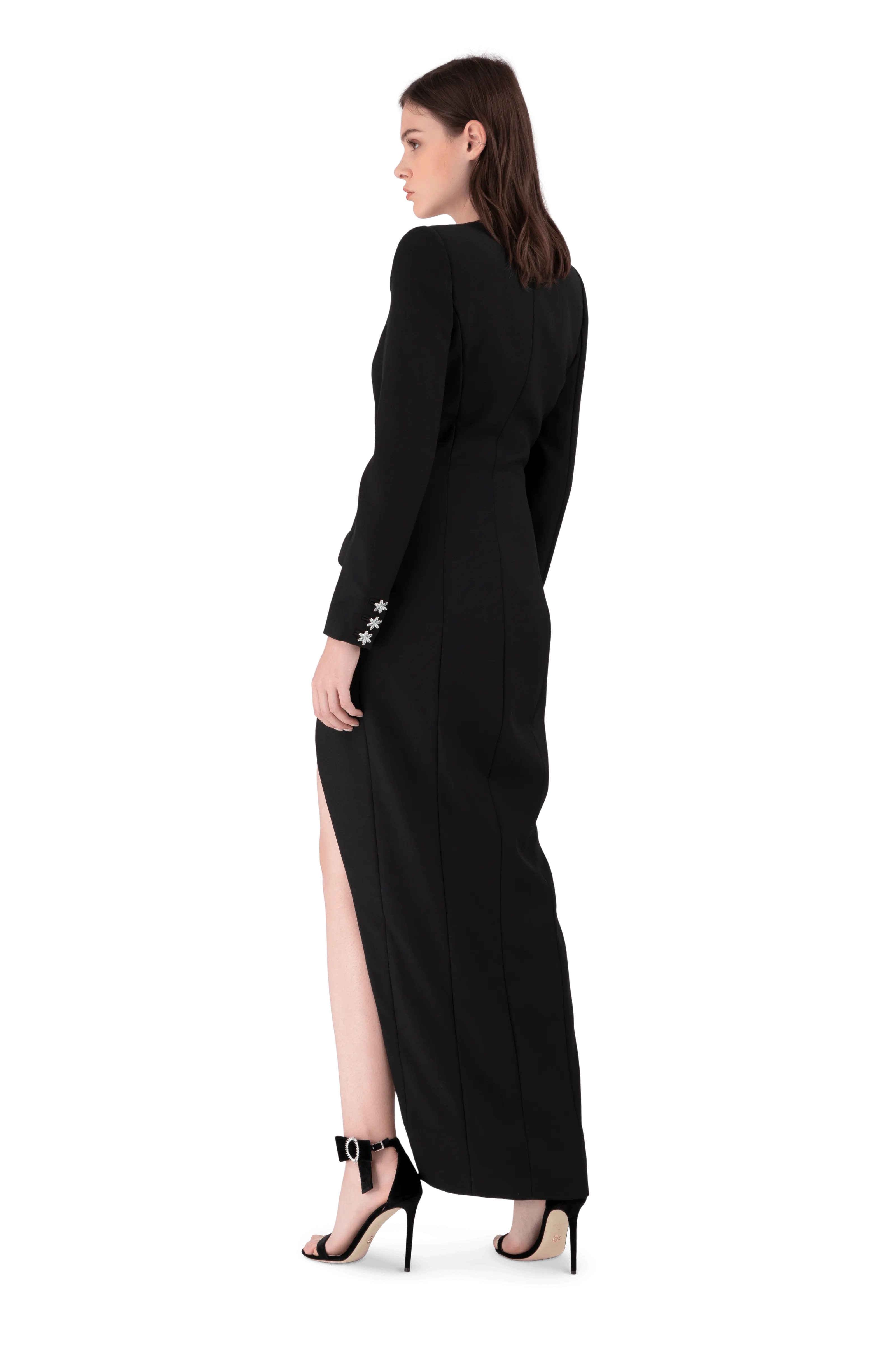 Black Satin Crepe Tuxedo Gown