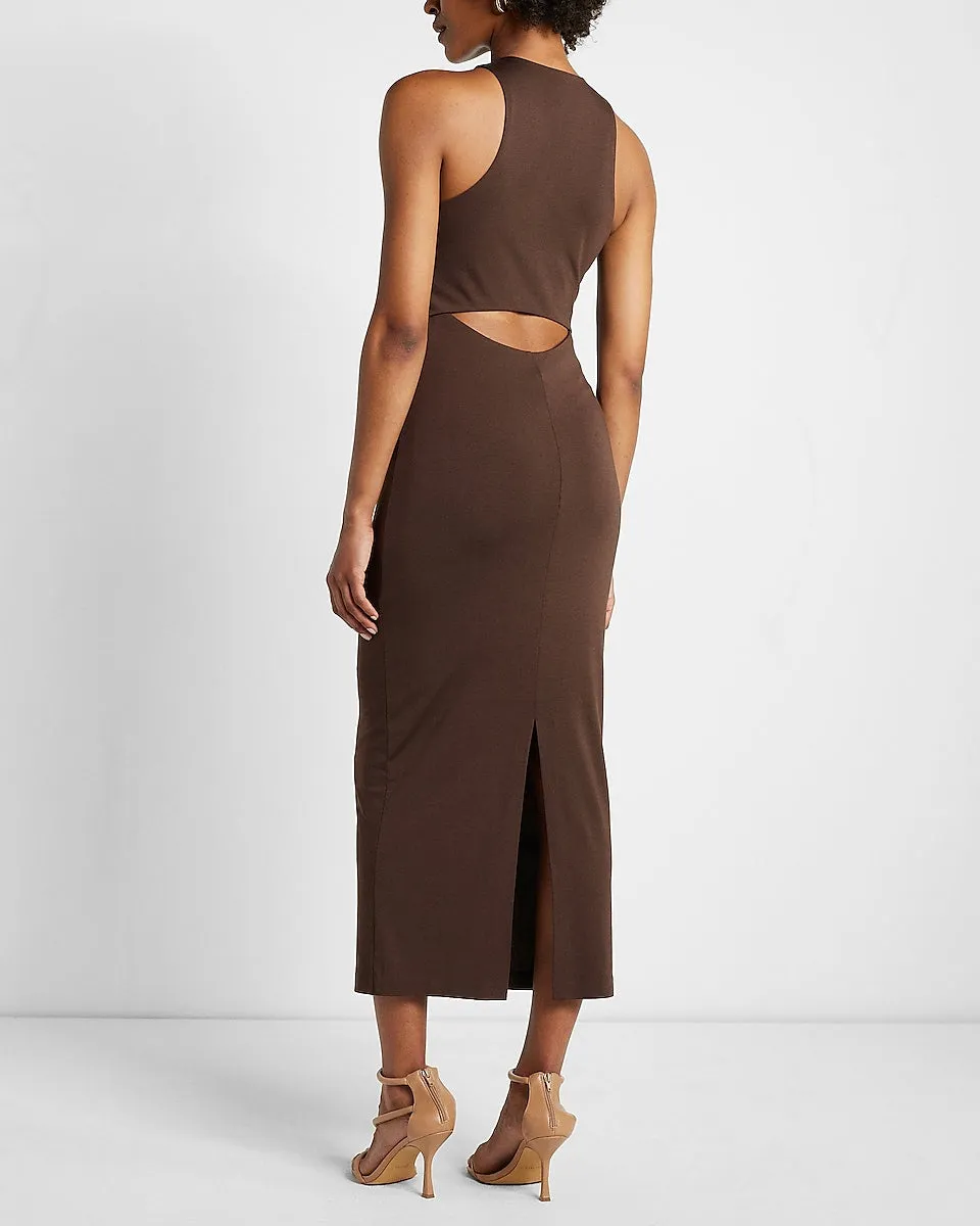 Body Contour High Neck Back Cutout Maxi Dress in Espresso Brown