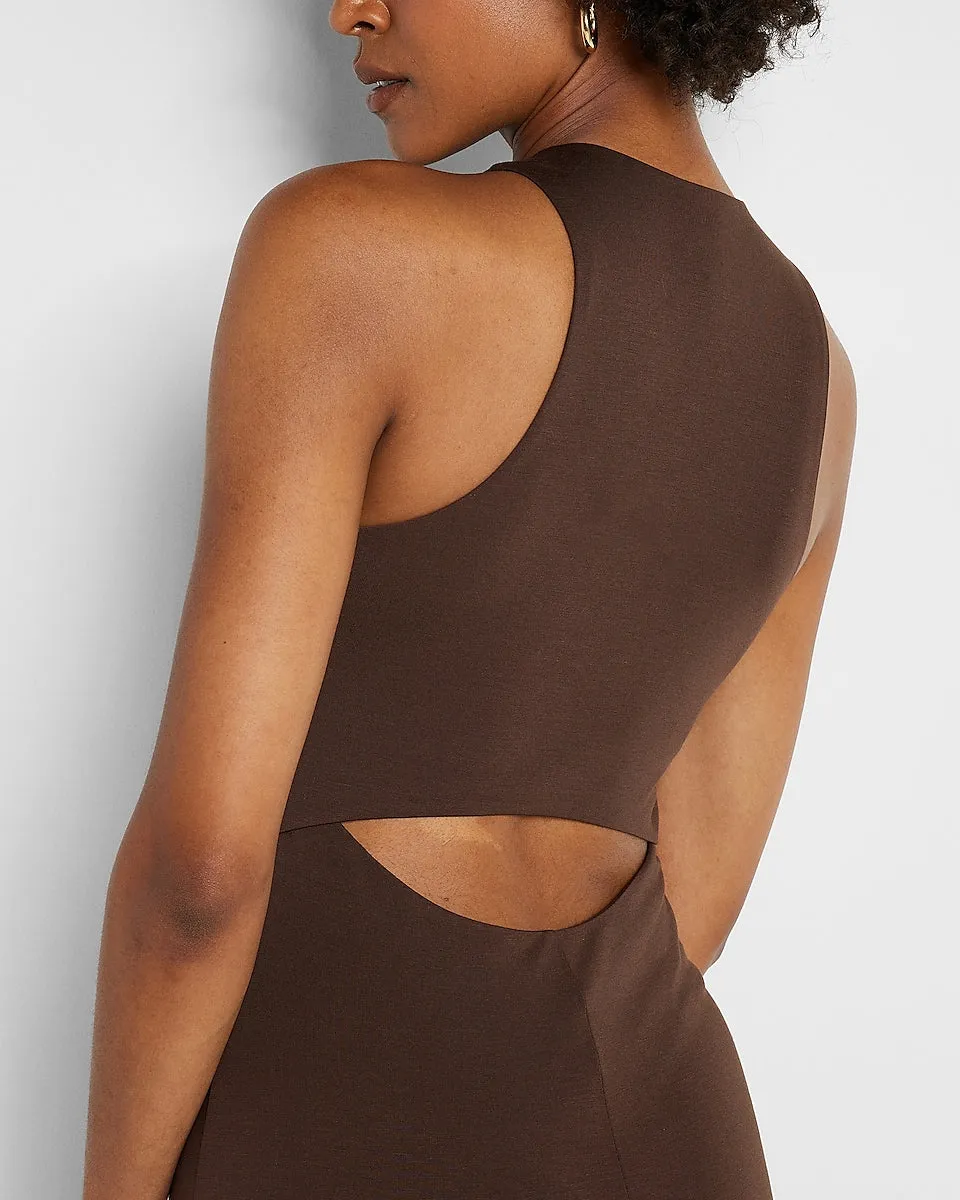 Body Contour High Neck Back Cutout Maxi Dress in Espresso Brown