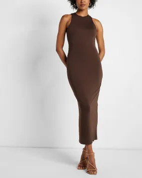 Body Contour High Neck Back Cutout Maxi Dress in Espresso Brown