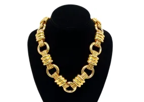 Bulgari Inspired Bold Gold-Tone Chunky-Link Necklace With Braided Detailing