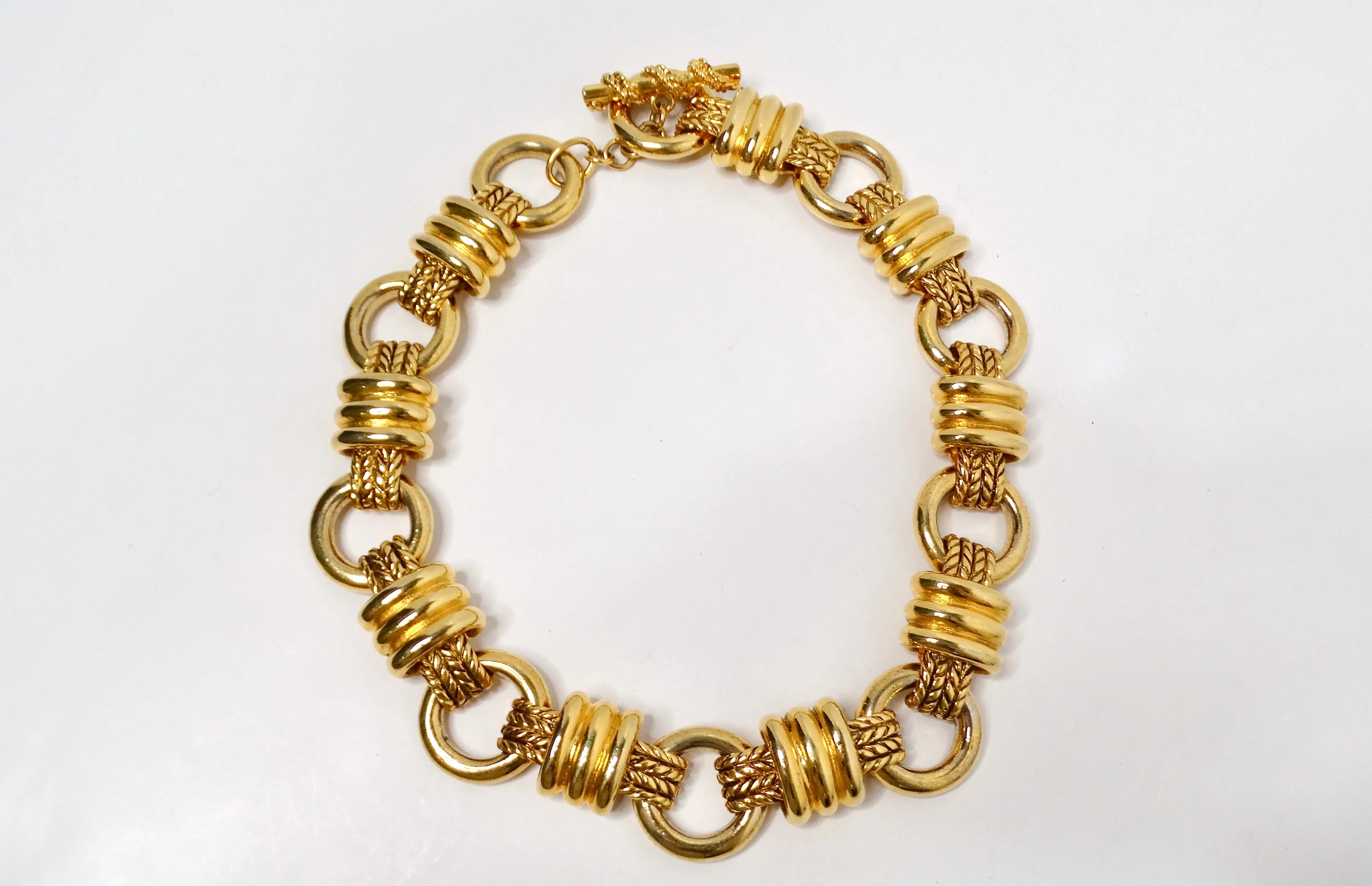 Bulgari Inspired Bold Gold-Tone Chunky-Link Necklace With Braided Detailing