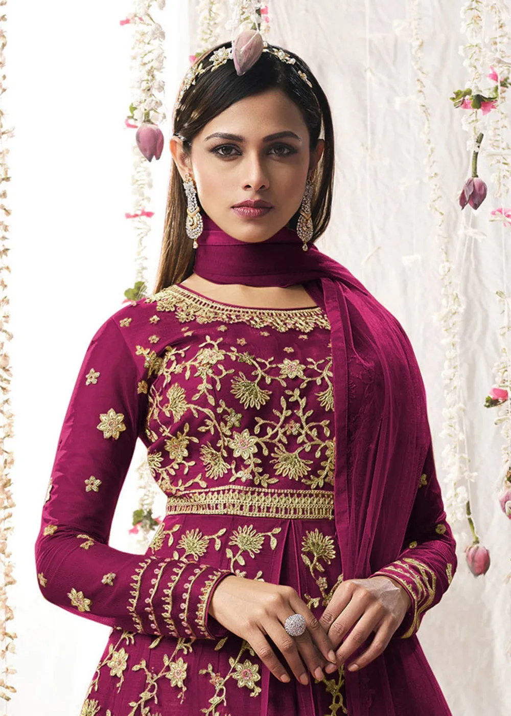 Captivating Hot Pink Wedding Festive Floor Length Anarkali Suit