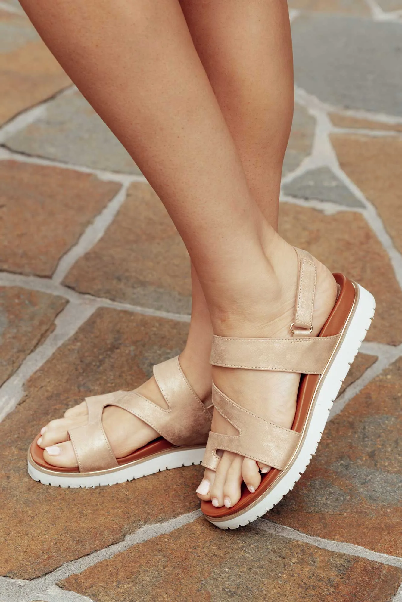 Carra Rose Gold Crossover Sandal