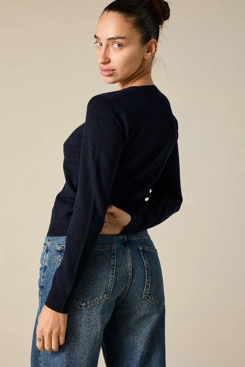 Cashmere Daisy Crew Neck in Ink