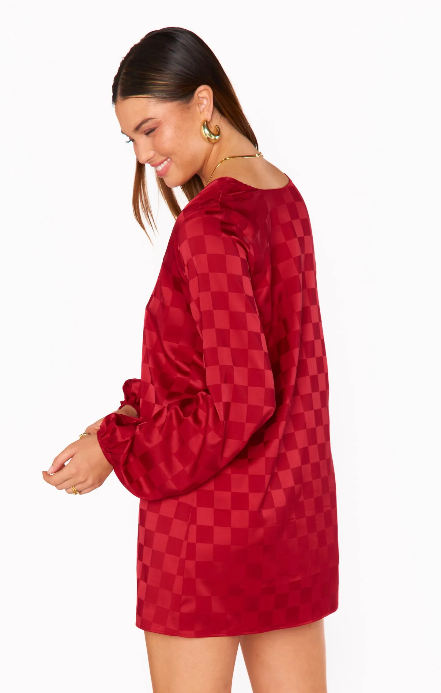 Clarabelle Dress ~ Red Checkerboard Satin