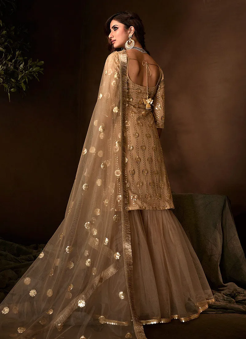 Copper Traditional Embroidered Gharara Suit