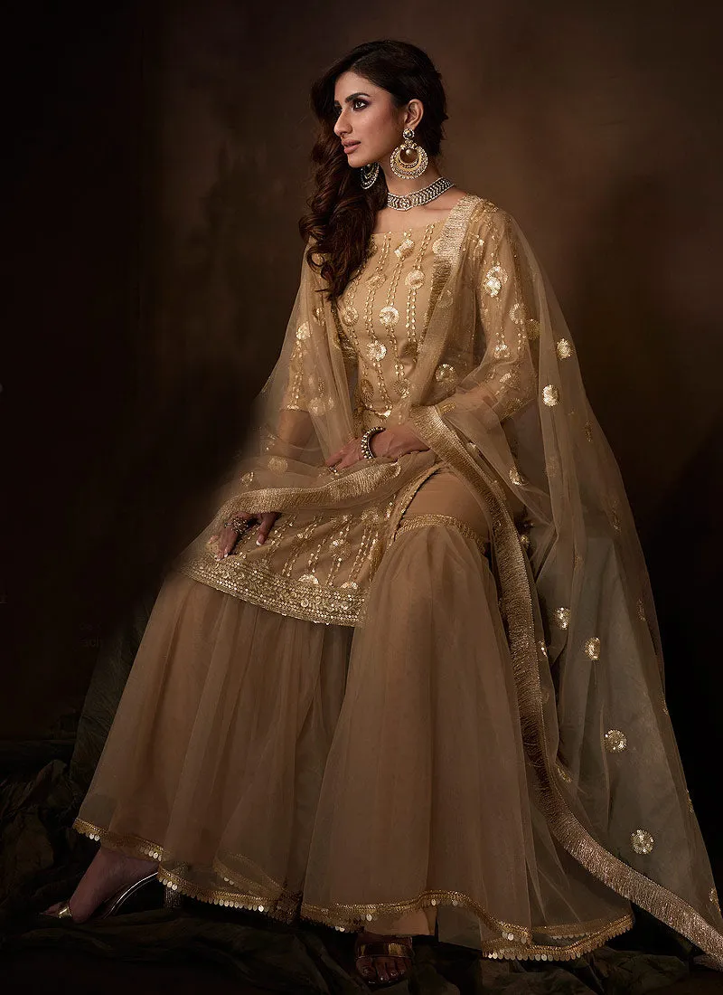 Copper Traditional Embroidered Gharara Suit