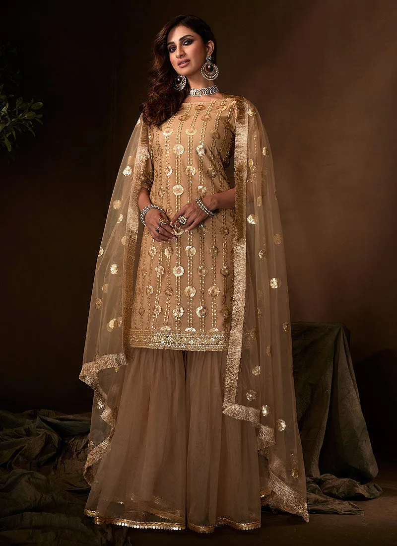 Copper Traditional Embroidered Gharara Suit