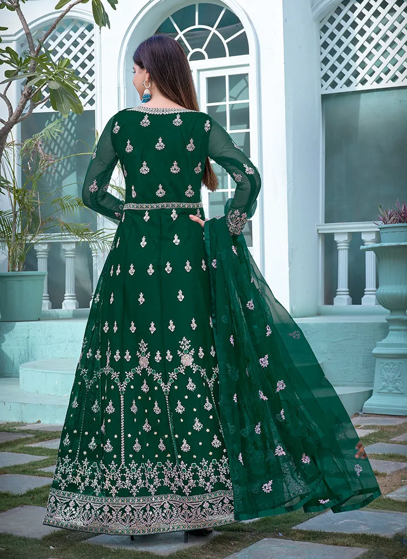 Dark Green Embroidery Traditional Anarkali Suit