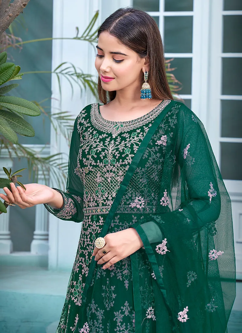 Dark Green Embroidery Traditional Anarkali Suit