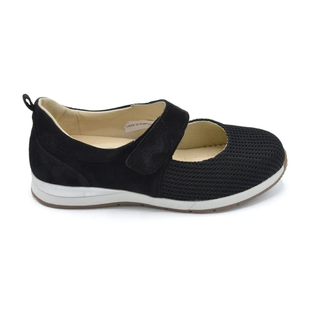 DB Hawaii - Ladies Wide Fit Summer Casual - 2V (2E-4E) Fitting -  Black Suede/Mesh