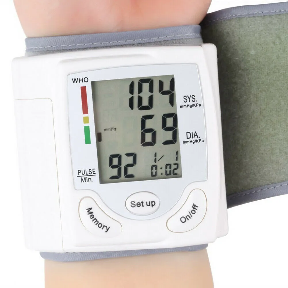 Digital LCD Wrist Blood Pressure Monitor Heart-Beat Rate Pulse Meter Measure