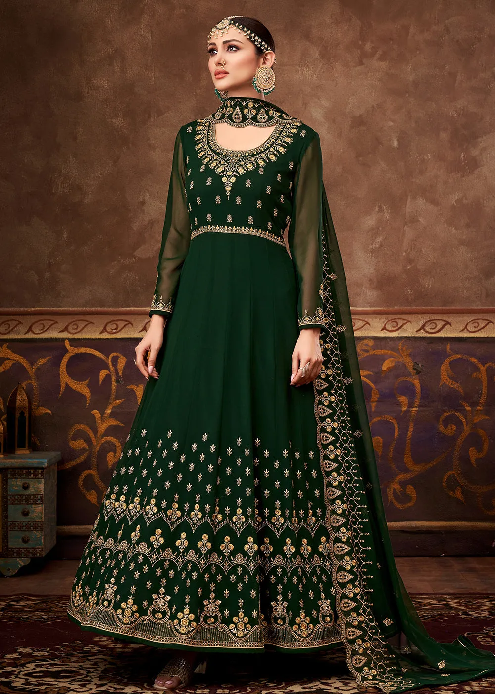 Eid Special Dark Green Georgette Designer Anarkali Suit