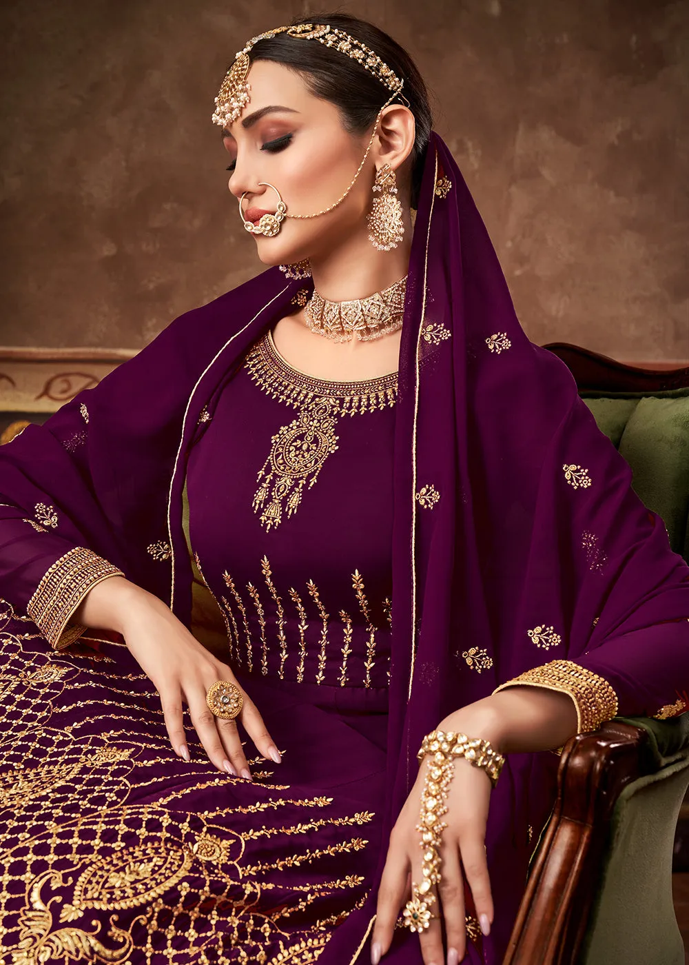 Eid Special Wine Purple Georgette Designer Anarkali Suit