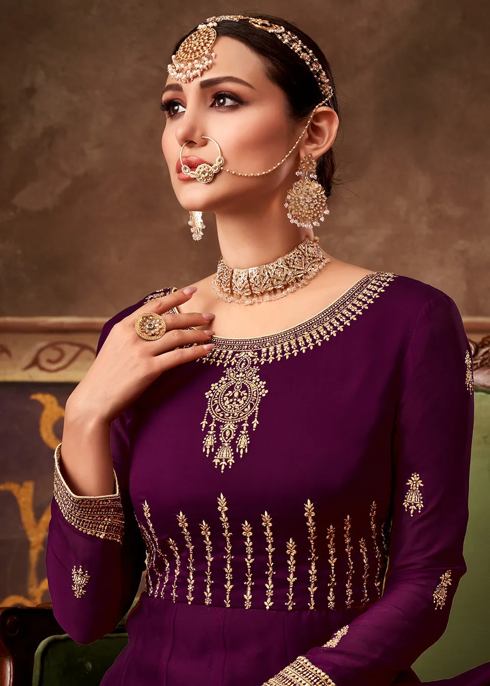 Eid Special Wine Purple Georgette Designer Anarkali Suit