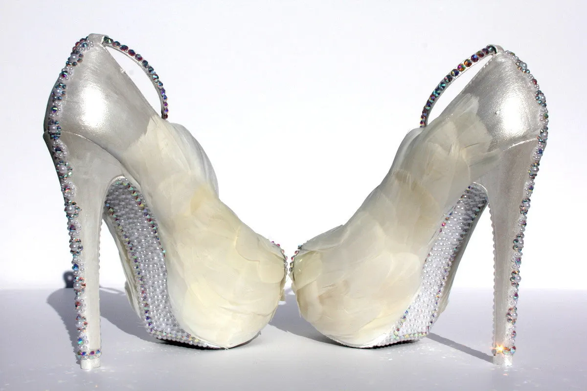 Feather "White Swan" Peep Toe Heels