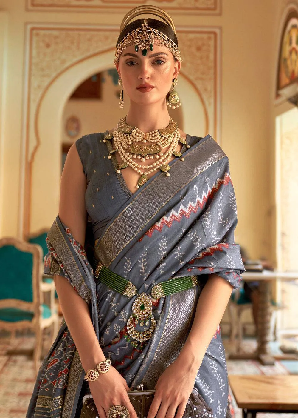 Flint Grey Designer Silk Saree with Blouse