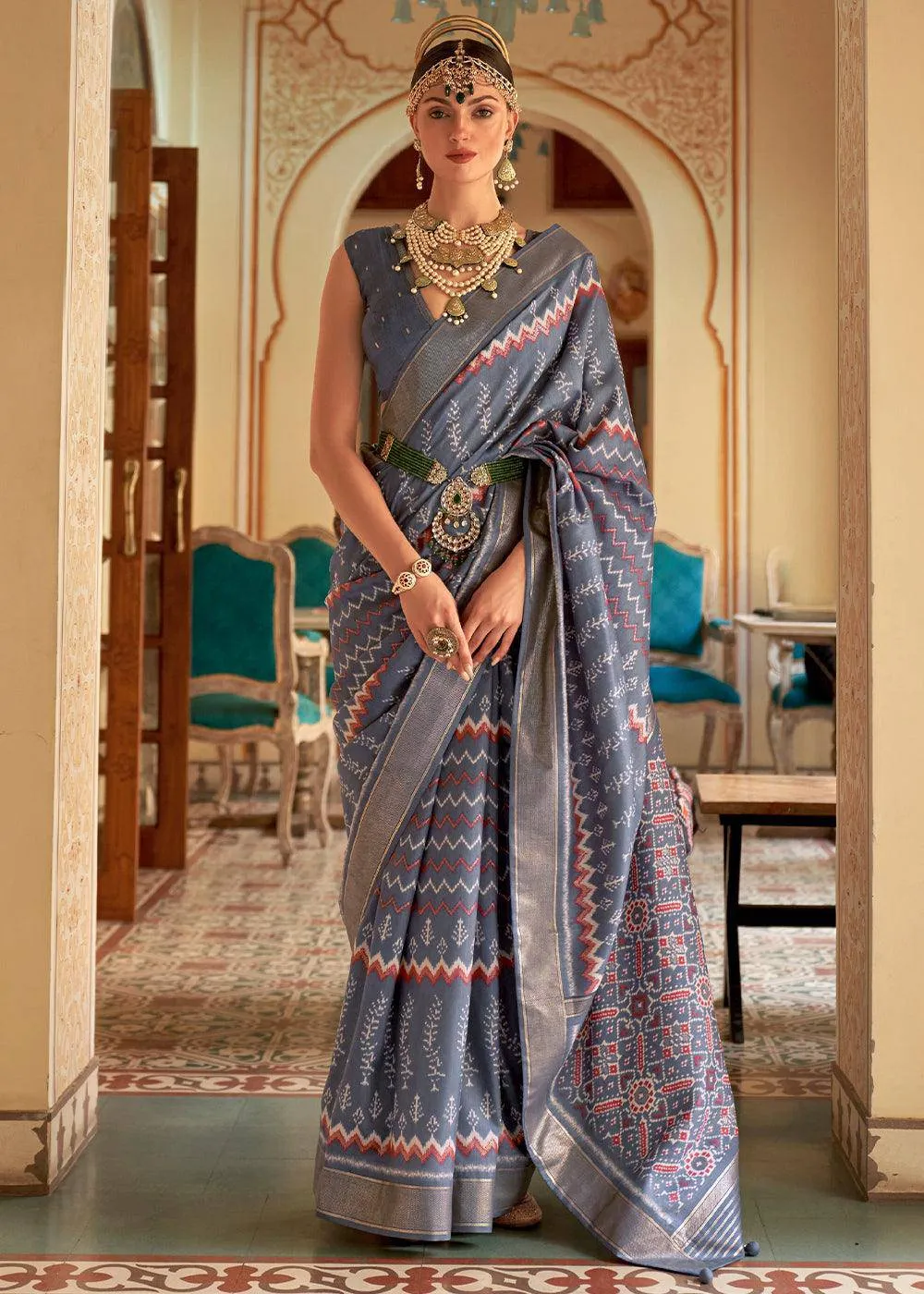 Flint Grey Designer Silk Saree with Blouse