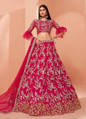 Floral Embroidered Cerise Pink Bridal Lehenga Choli