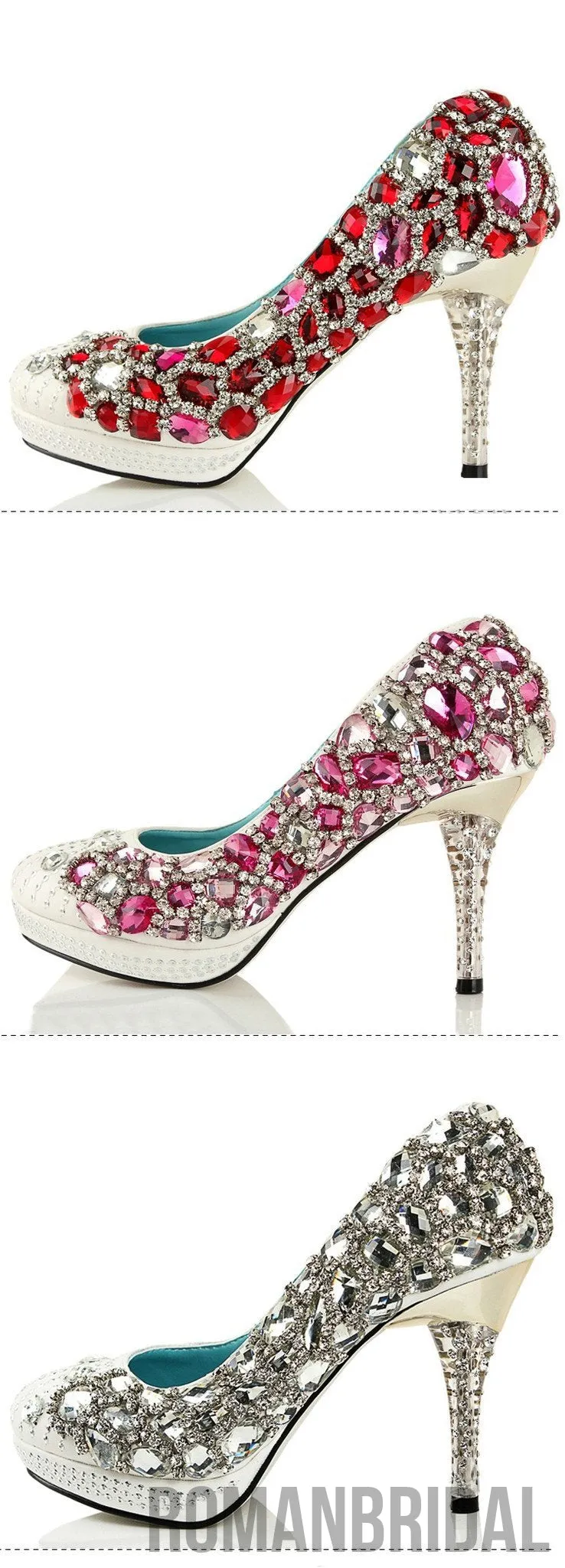 Four Colors Handmade Rhinestone High Heels Pointed Toe Crystal Wedding Shoes, S028