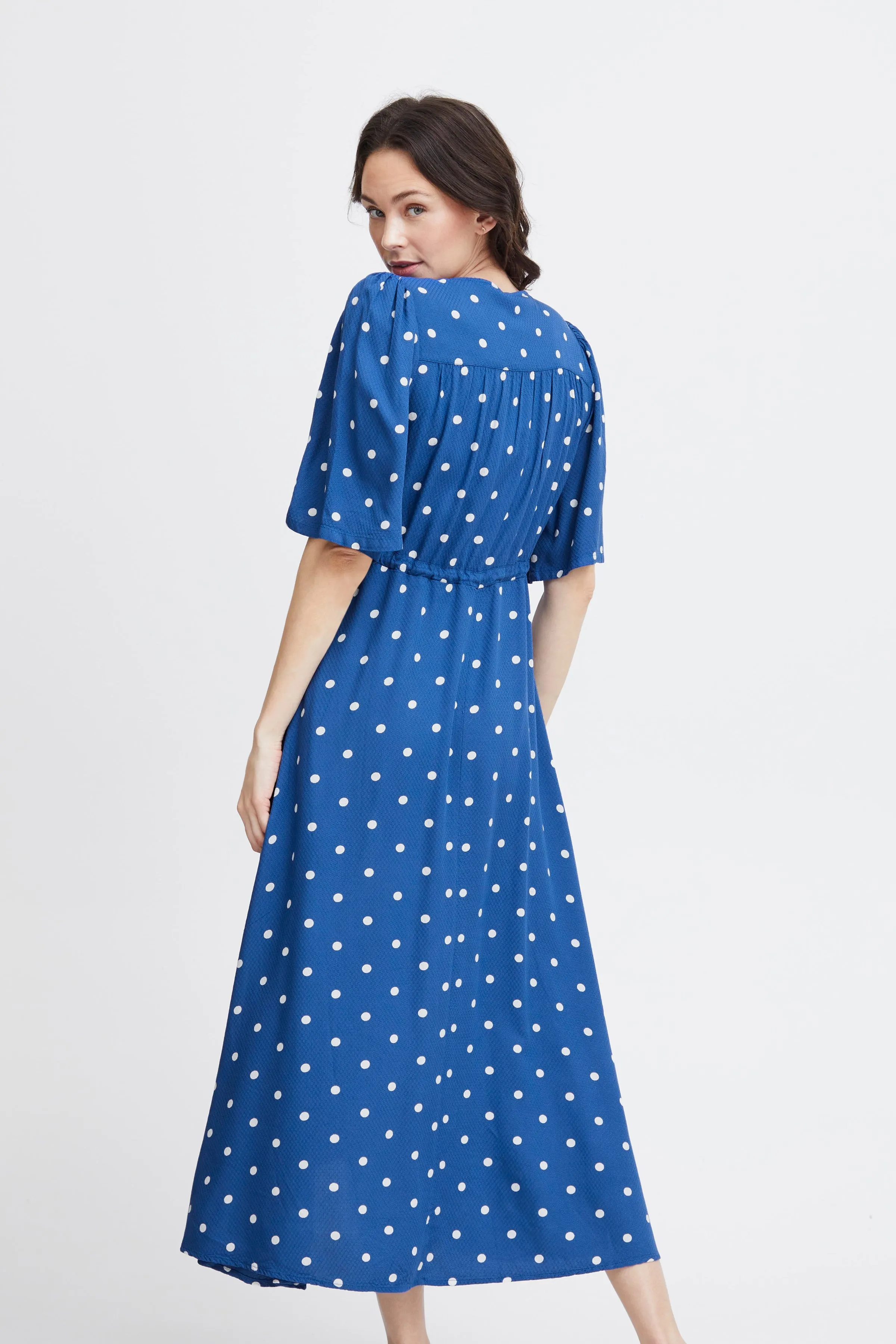 Fransa Polka dot Midi Dress with drawstring waist and pockets20613496 1