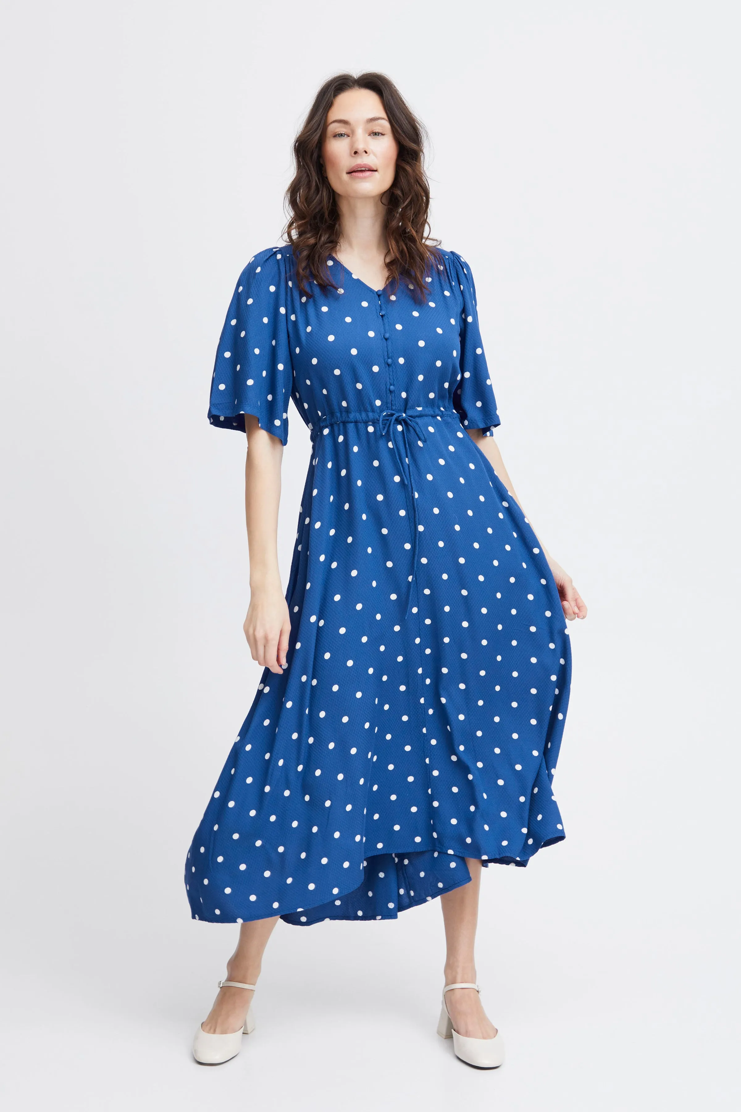 Fransa Polka dot Midi Dress with drawstring waist and pockets20613496 1