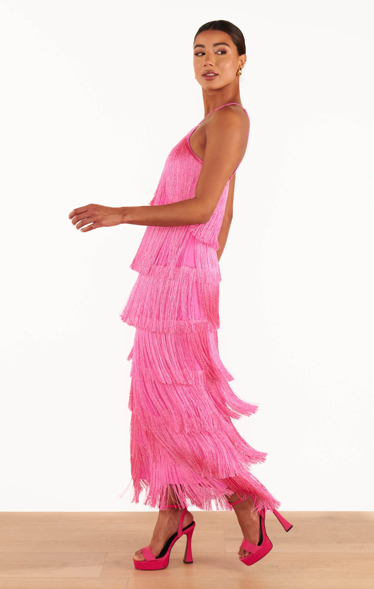 Gatsby Maxi Dress ~ Pink Fringe