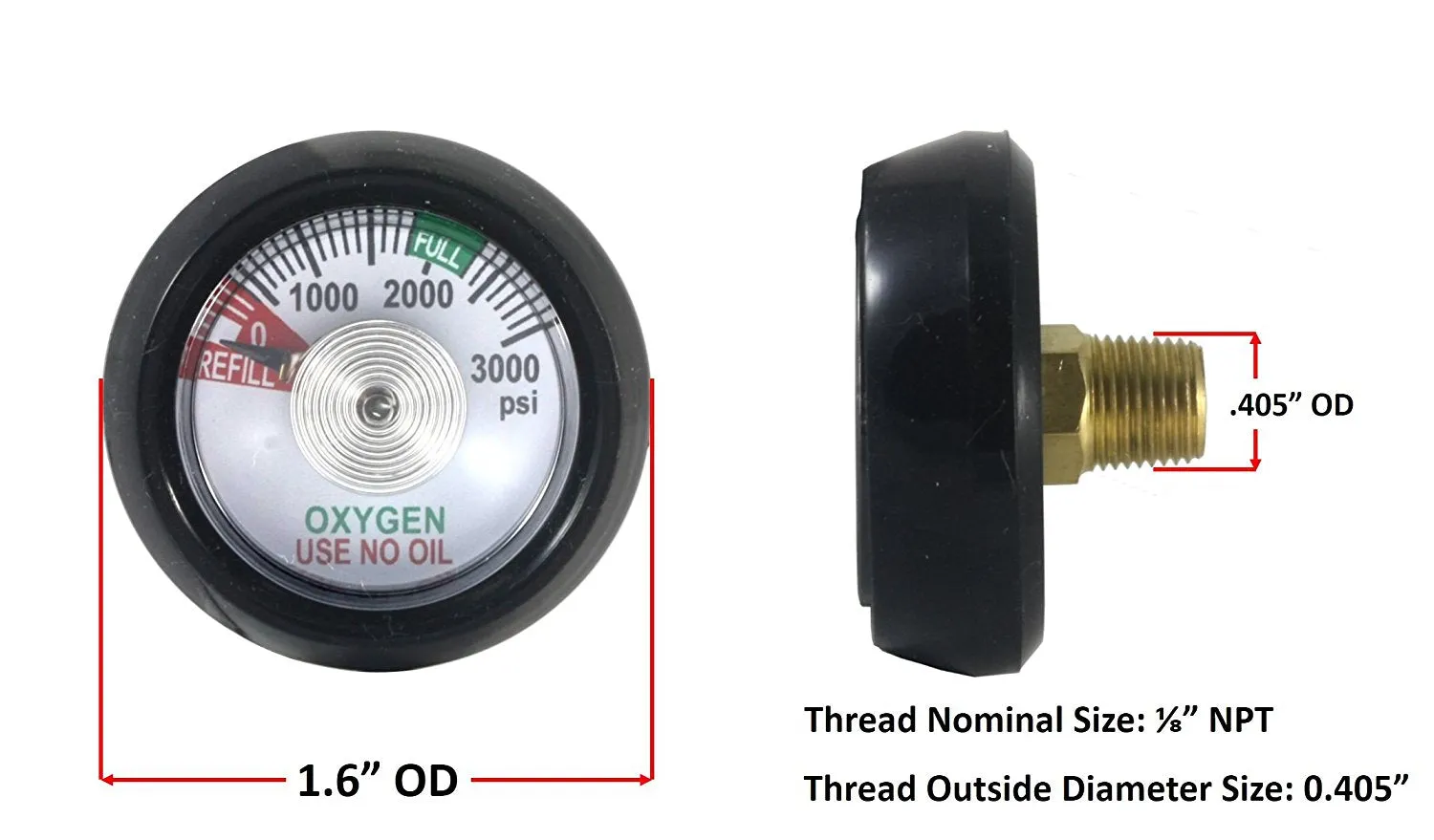 Gauge for Oxygen Click-Style Regulator 0-3000 psi