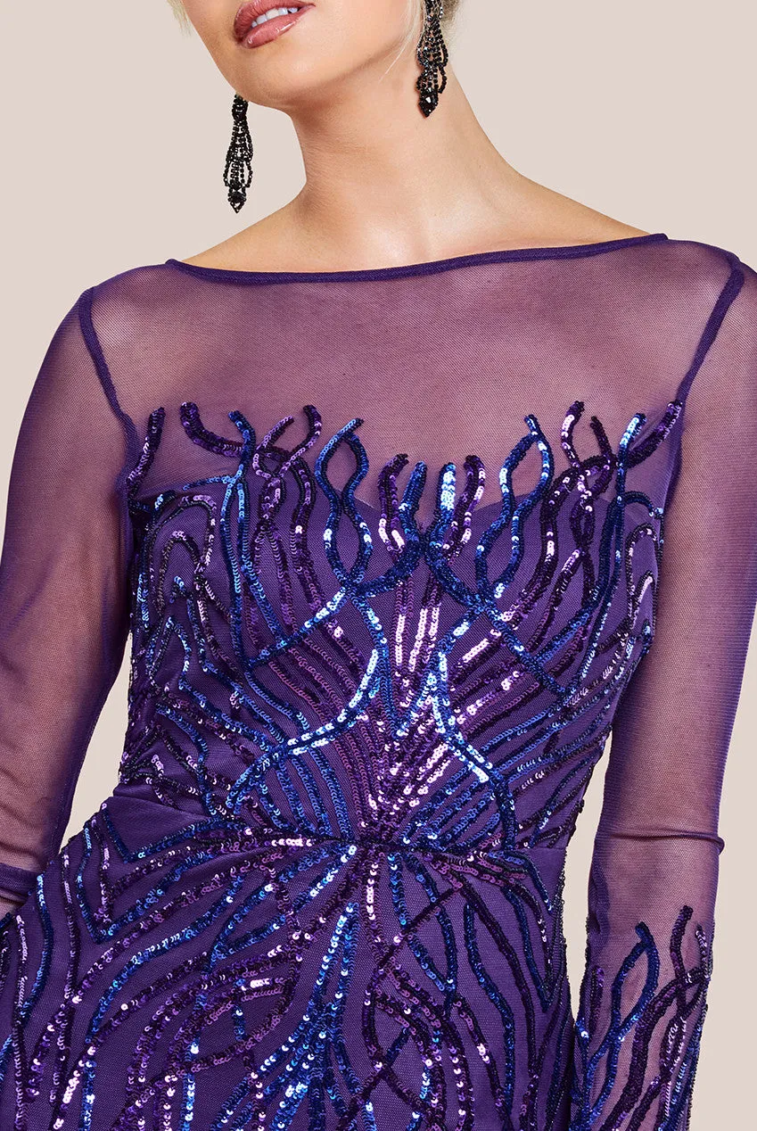 Goddiva Long Sleeve Sequin Flame Midi Dress - Purple