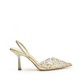 Gold Crystal-Embellished Slingback Stilettos | 445N-X