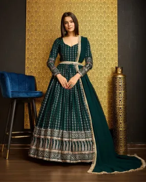 Green Foil Printed Anarkali Gown With Dupatta