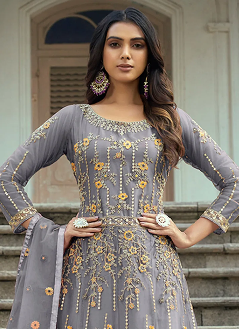 Grey Multi Embroidery Traditional Anarkali Suit