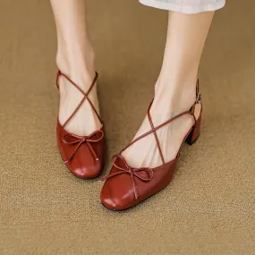 Handmade Leather Pumps Mid Heel X Strap Mary Jane Sandals in Red/Silver/Beige