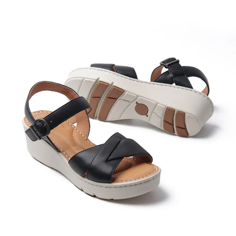 Handmade Leather x strap Sandals in Brown/Black/Apricot- Womens Platform Slingback