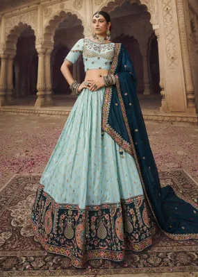 Heavy Viscose Turquoise Embroidered Bridal Lehenga Choli