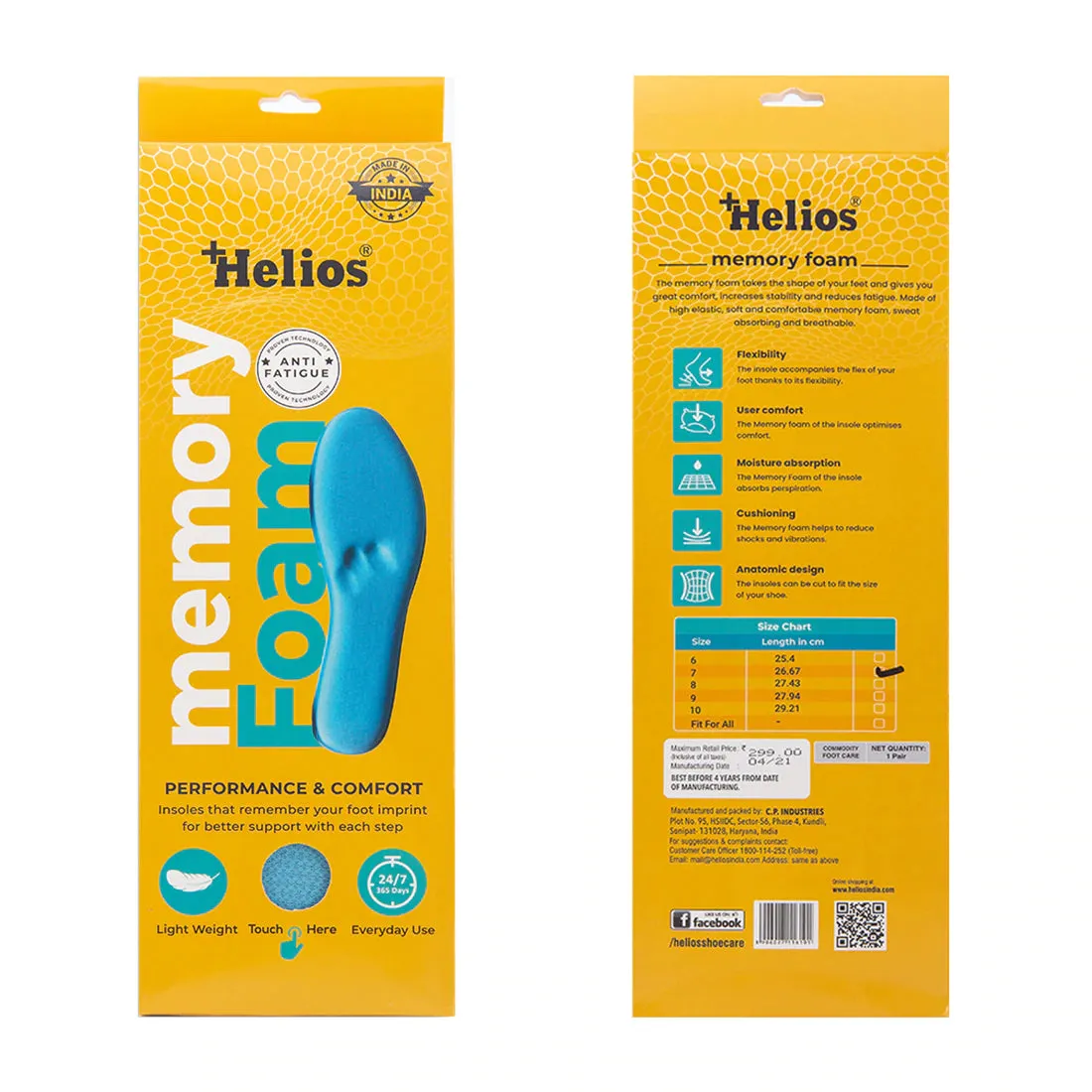 Helios Memory Foam Insole - Size 6-10 (Trim to Fit)