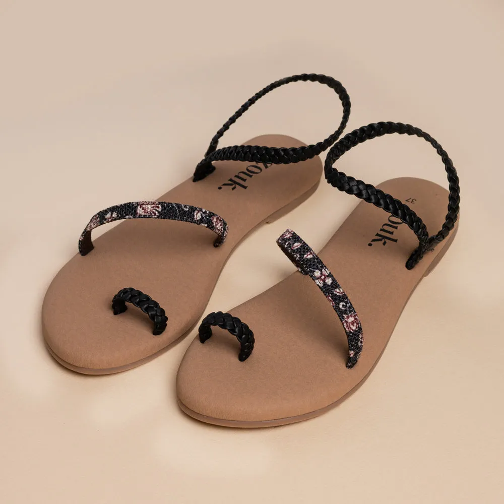 Hooghly Garden Black Braided Sandal