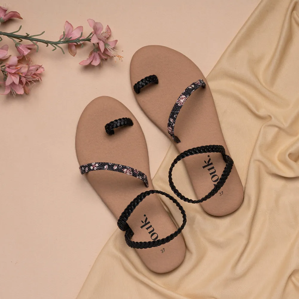 Hooghly Garden Black Braided Sandal