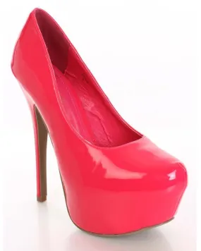 Hot Pink Coral Vegan Patent Platform Stiletto Heel Classic Pump