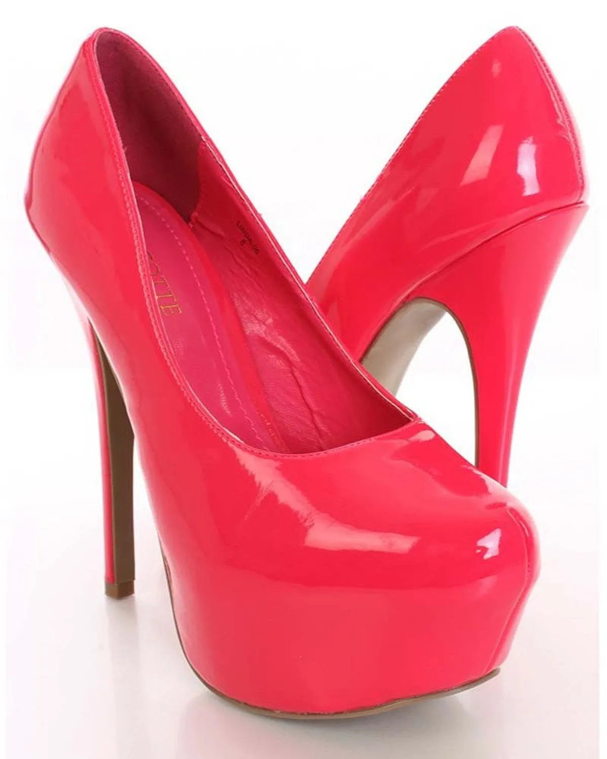 Hot Pink Coral Vegan Patent Platform Stiletto Heel Classic Pump