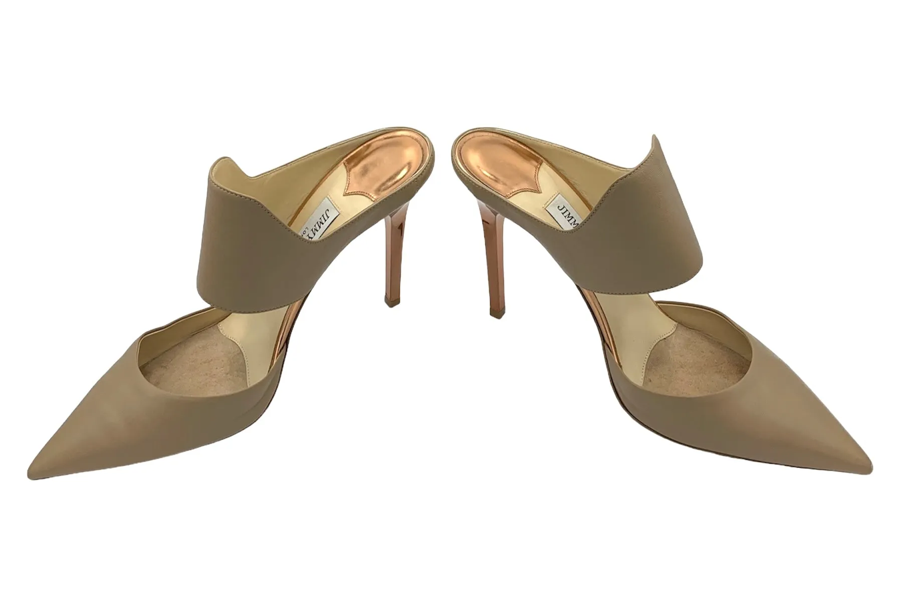 Jimmy Choo Beige Leather Pointed Toe Heeled Mules, 39 1/2